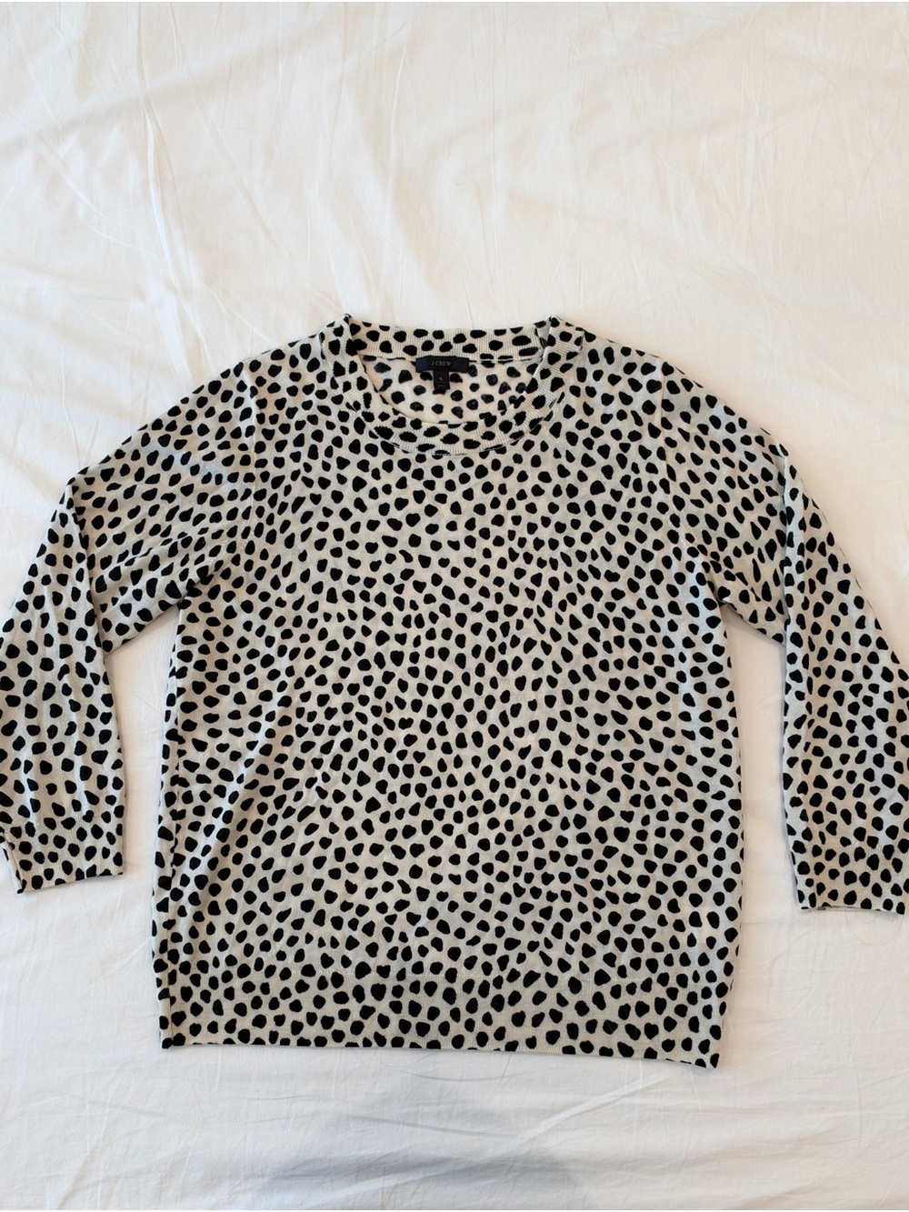 J.Crew Carolyn Fitted Crewneck Sweater Polka Dot 100% Merino Wool XL
